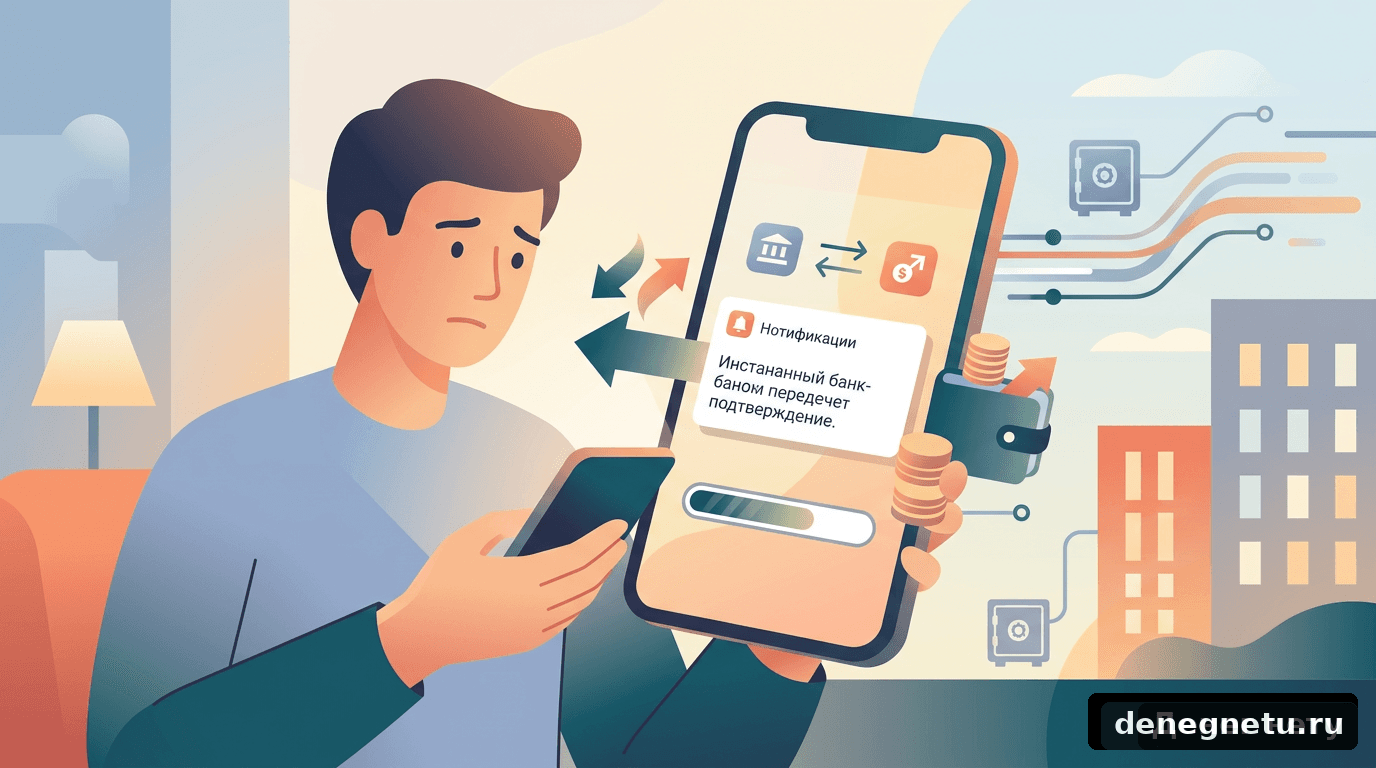 Иллюстрация: займ на карту мгновенно — смартфон с переводом денег